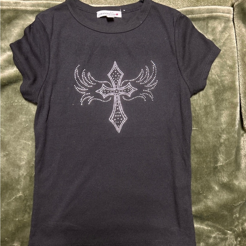 NEW Y2K Top cross black Large